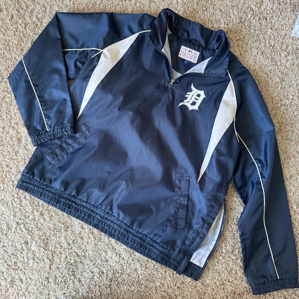 Detroit Tigers MLB - Men’s (L) Navy Blue & White Zip Windbreaker Jacket Sweater